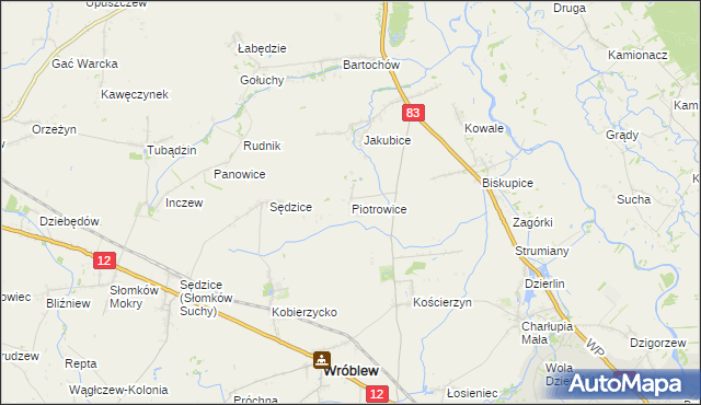 mapa Piotrowice gmina Warta, Piotrowice gmina Warta na mapie Targeo