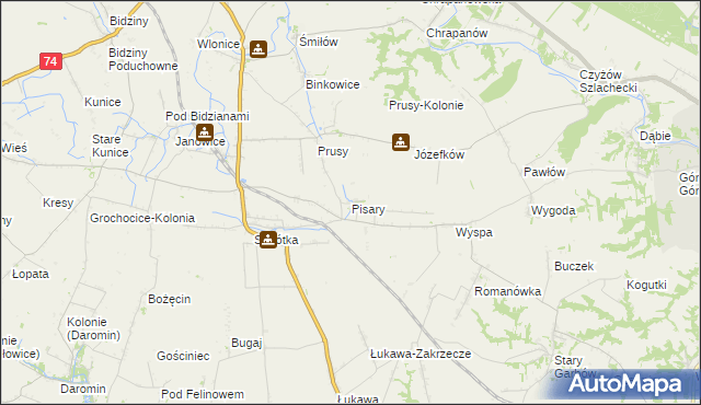 mapa Pisary gmina Ożarów, Pisary gmina Ożarów na mapie Targeo