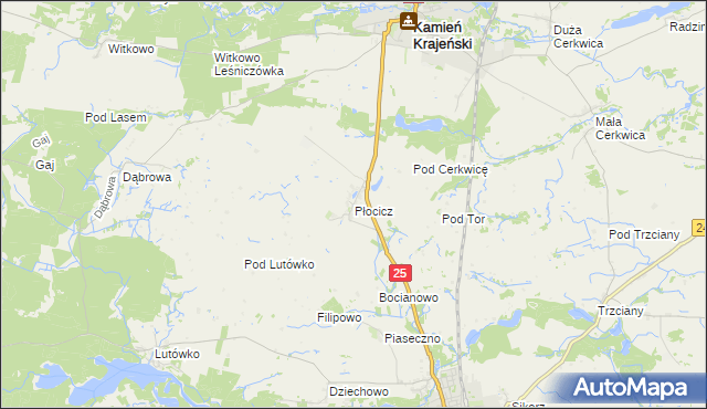 mapa Płocicz gmina Kamień Krajeński, Płocicz gmina Kamień Krajeński na mapie Targeo