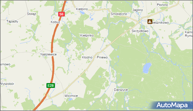 mapa Pniewo gmina Płoty, Pniewo gmina Płoty na mapie Targeo