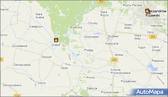 mapa Podgaj gmina Aleksandrów Kujawski, Podgaj gmina Aleksandrów Kujawski na mapie Targeo