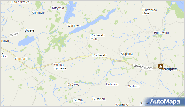 mapa Podlasek gmina Biskupiec, Podlasek gmina Biskupiec na mapie Targeo