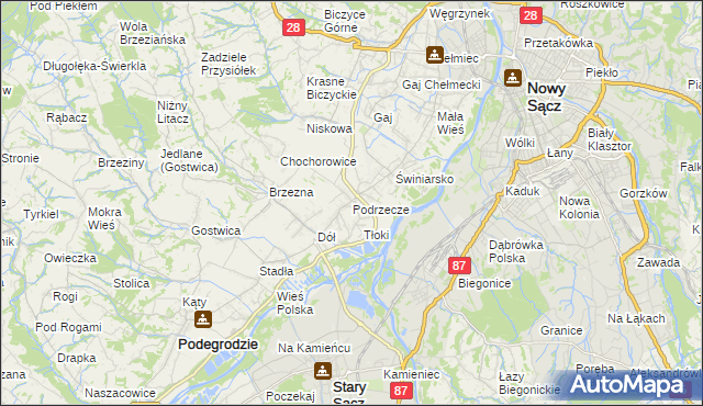 mapa Podrzecze gmina Podegrodzie, Podrzecze gmina Podegrodzie na mapie Targeo