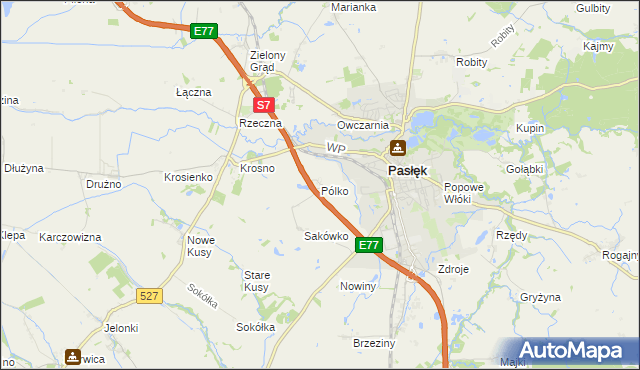 mapa Pólko gmina Pasłęk, Pólko gmina Pasłęk na mapie Targeo