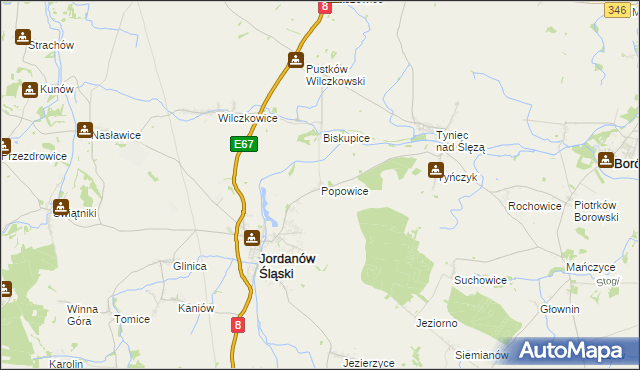 mapa Popowice gmina Jordanów Śląski, Popowice gmina Jordanów Śląski na mapie Targeo