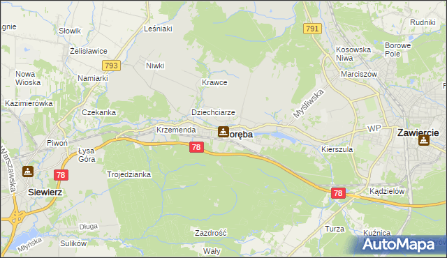 mapa Poręba powiat zawierciański, Poręba powiat zawierciański na mapie Targeo