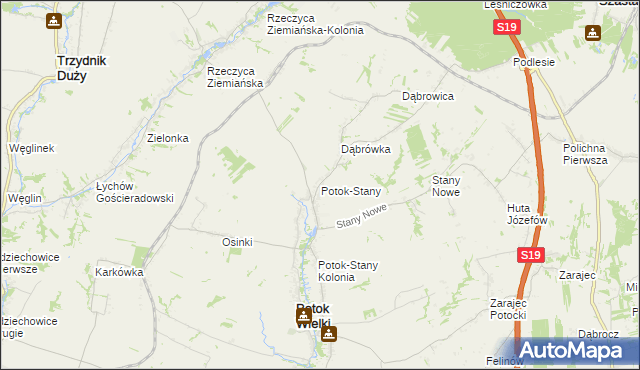 mapa Potok-Stany, Potok-Stany na mapie Targeo