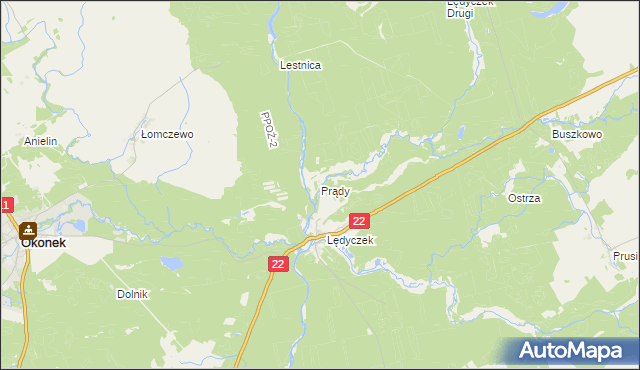 mapa Prądy gmina Czarne, Prądy gmina Czarne na mapie Targeo