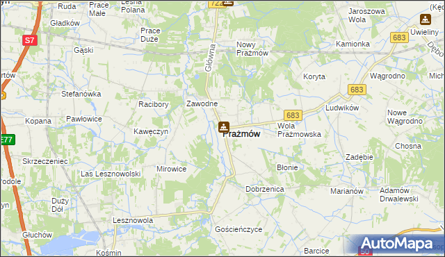 mapa Prażmów powiat piaseczyński, Prażmów powiat piaseczyński na mapie Targeo