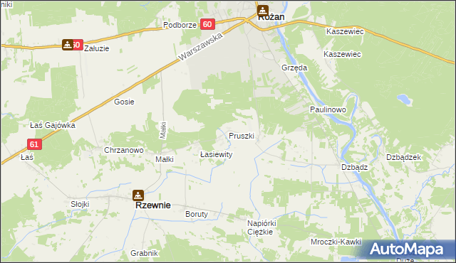mapa Pruszki gmina Rzewnie, Pruszki gmina Rzewnie na mapie Targeo