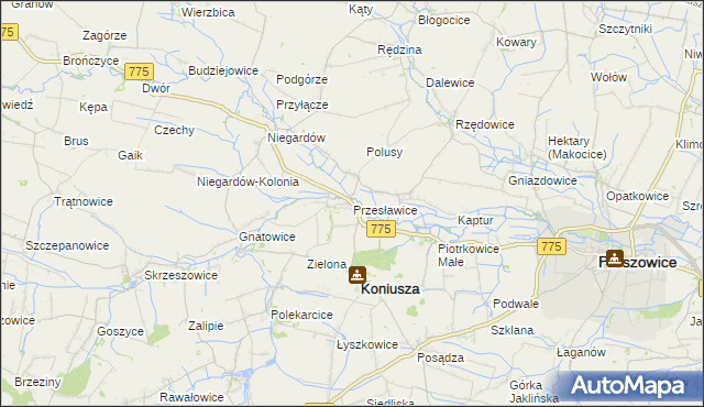 mapa Przesławice gmina Koniusza, Przesławice gmina Koniusza na mapie Targeo