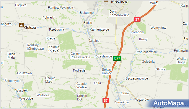 mapa Przesławice gmina Miechów, Przesławice gmina Miechów na mapie Targeo