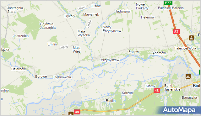 mapa Przybyszew gmina Promna, Przybyszew gmina Promna na mapie Targeo