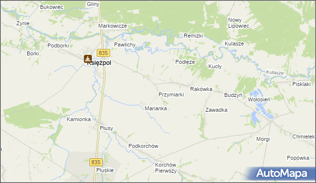 mapa Przymiarki gmina Księżpol, Przymiarki gmina Księżpol na mapie Targeo