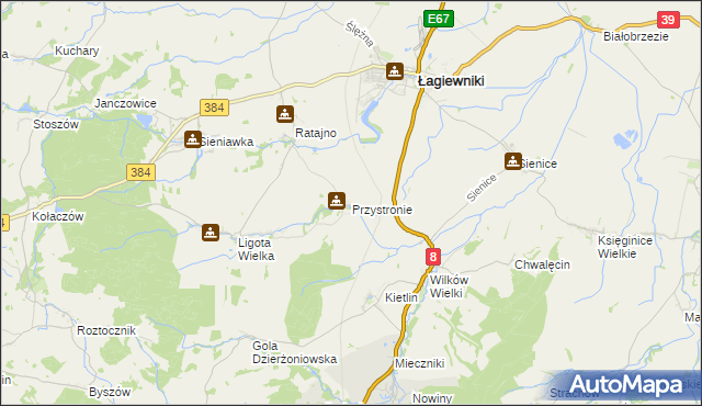 mapa Przystronie gmina Łagiewniki, Przystronie gmina Łagiewniki na mapie Targeo
