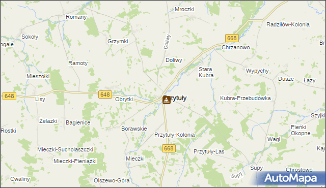 mapa Przytuły powiat łomżyński, Przytuły powiat łomżyński na mapie Targeo