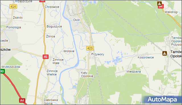 mapa Przywory gmina Tarnów Opolski, Przywory gmina Tarnów Opolski na mapie Targeo