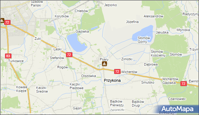 mapa Psary gmina Przykona, Psary gmina Przykona na mapie Targeo