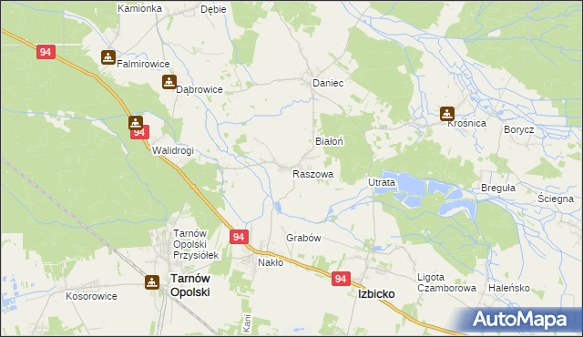 mapa Raszowa gmina Tarnów Opolski, Raszowa gmina Tarnów Opolski na mapie Targeo