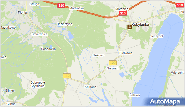mapa Rekowo gmina Kobylanka, Rekowo gmina Kobylanka na mapie Targeo