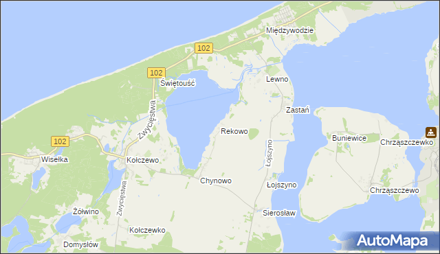 mapa Rekowo gmina Wolin, Rekowo gmina Wolin na mapie Targeo