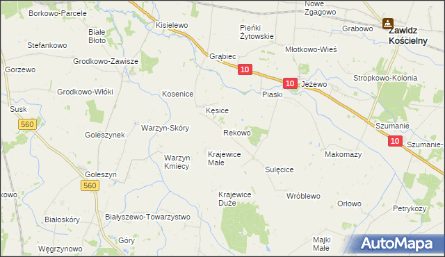 mapa Rekowo gmina Zawidz, Rekowo gmina Zawidz na mapie Targeo