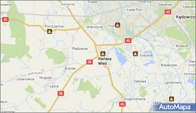 mapa Reńska Wieś powiat kędzierzyńsko-kozielski, Reńska Wieś powiat kędzierzyńsko-kozielski na mapie Targeo