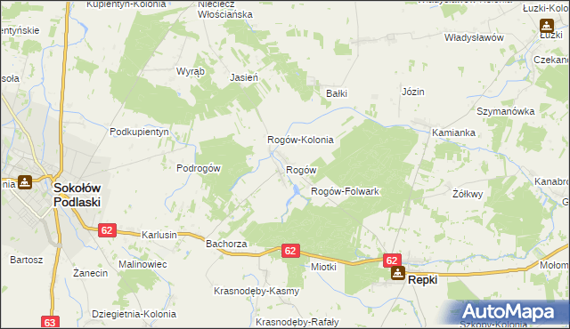 mapa Rogów gmina Repki, Rogów gmina Repki na mapie Targeo