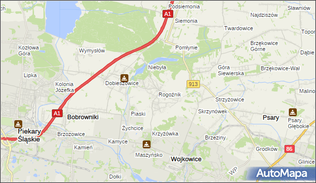 mapa Rogoźnik gmina Bobrowniki, Rogoźnik gmina Bobrowniki na mapie Targeo