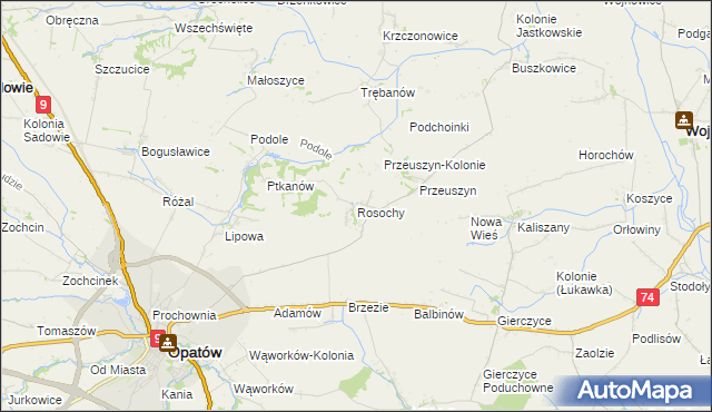 mapa Rosochy gmina Opatów, Rosochy gmina Opatów na mapie Targeo