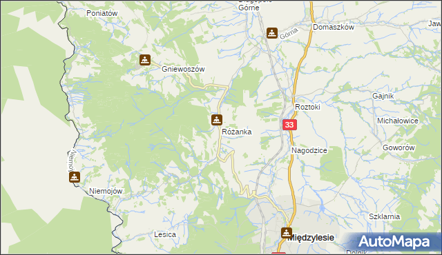 mapa Różanka gmina Międzylesie, Różanka gmina Międzylesie na mapie Targeo