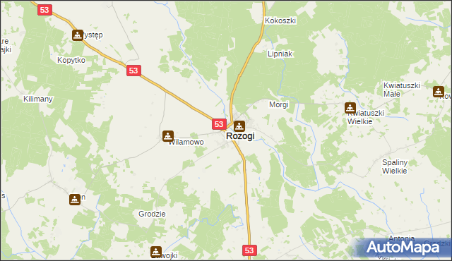 mapa Rozogi powiat szczycieński, Rozogi powiat szczycieński na mapie Targeo
