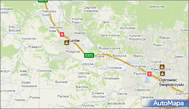 mapa Rudka gmina Kunów, Rudka gmina Kunów na mapie Targeo