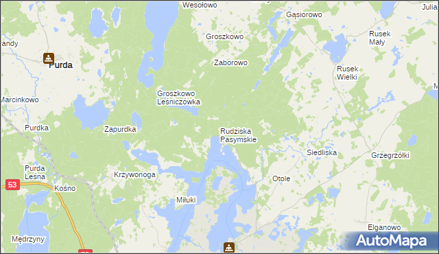 mapa Rudziska Pasymskie, Rudziska Pasymskie na mapie Targeo