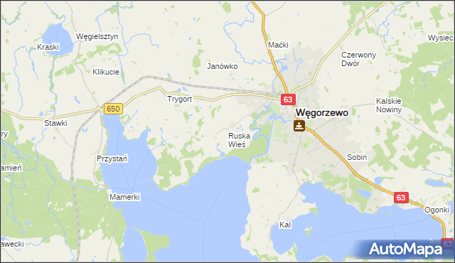 mapa Ruska Wieś gmina Węgorzewo, Ruska Wieś gmina Węgorzewo na mapie Targeo