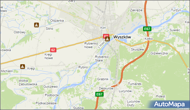 mapa Rybienko Stare, Rybienko Stare na mapie Targeo