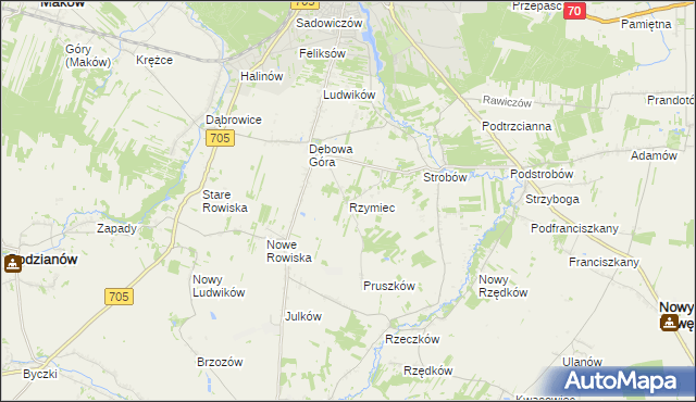 mapa Rzymiec gmina Skierniewice, Rzymiec gmina Skierniewice na mapie Targeo