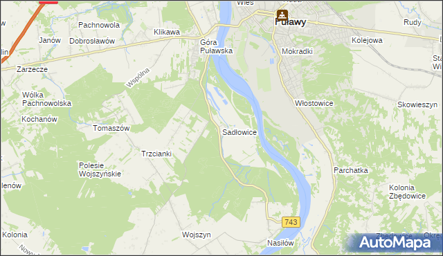 mapa Sadłowice gmina Puławy, Sadłowice gmina Puławy na mapie Targeo
