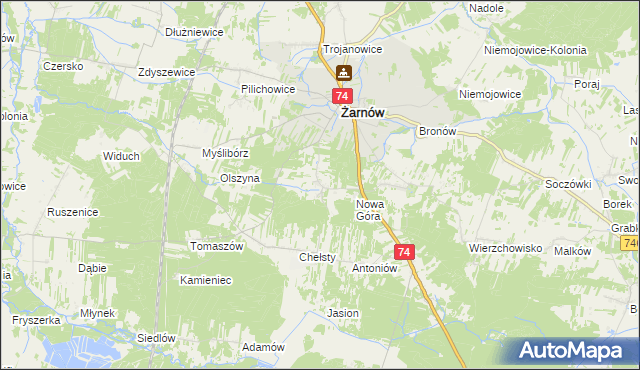 mapa Sielec gmina Żarnów, Sielec gmina Żarnów na mapie Targeo
