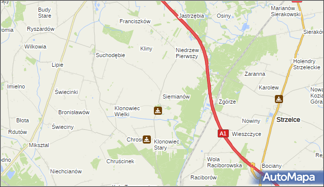 mapa Siemianów gmina Strzelce, Siemianów gmina Strzelce na mapie Targeo