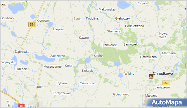 mapa Sikórz gmina Chrostkowo, Sikórz gmina Chrostkowo na mapie Targeo