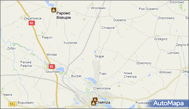 mapa Skąpe gmina Chełmża, Skąpe gmina Chełmża na mapie Targeo