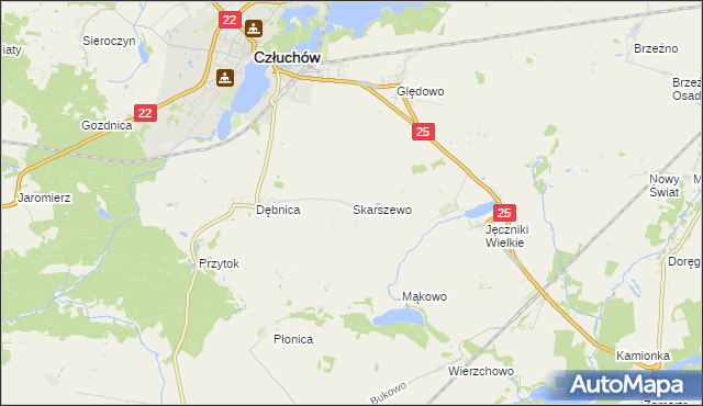 mapa Skarszewo gmina Człuchów, Skarszewo gmina Człuchów na mapie Targeo