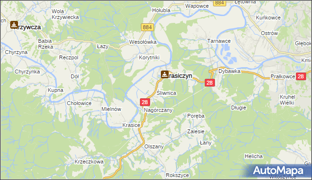 mapa Śliwnica gmina Krasiczyn, Śliwnica gmina Krasiczyn na mapie Targeo