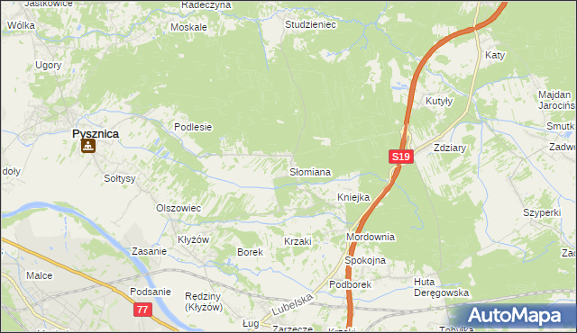 mapa Słomiana gmina Pysznica, Słomiana gmina Pysznica na mapie Targeo