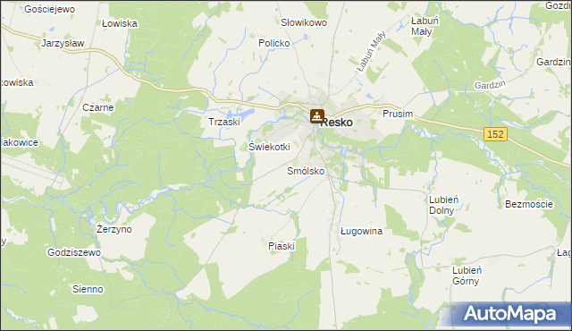 mapa Smólsko gmina Resko, Smólsko gmina Resko na mapie Targeo