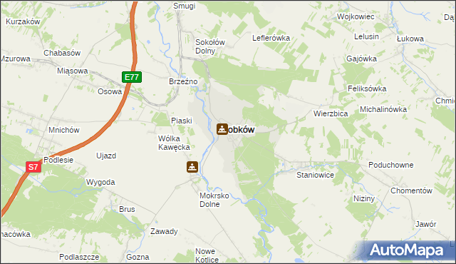 mapa Sobków powiat jędrzejowski, Sobków powiat jędrzejowski na mapie Targeo