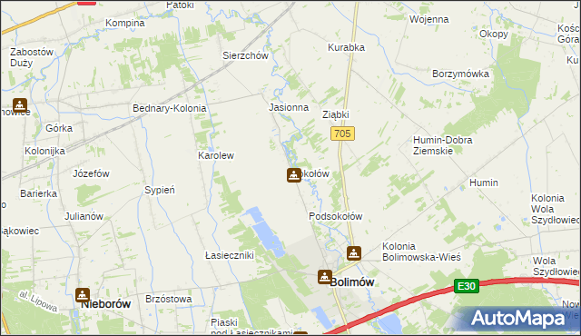 mapa Sokołów gmina Bolimów, Sokołów gmina Bolimów na mapie Targeo