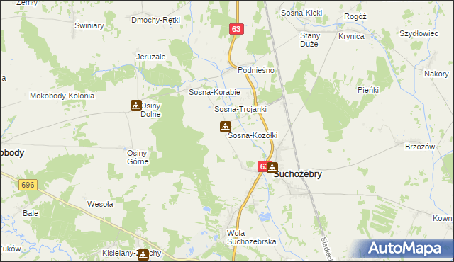 mapa Sosna-Kozółki, Sosna-Kozółki na mapie Targeo