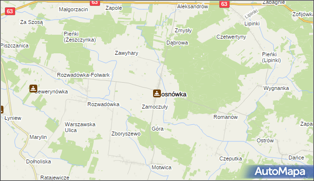 mapa Sosnówka powiat bialski, Sosnówka powiat bialski na mapie Targeo